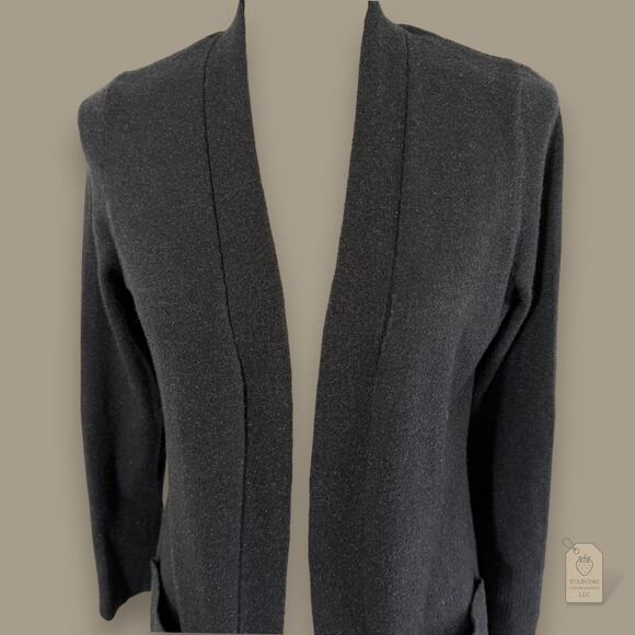 Time and Tru Black Shimmer Knit Duster Cardigan Sweater Pockets Size L (12-14) - Picture 3 of 8